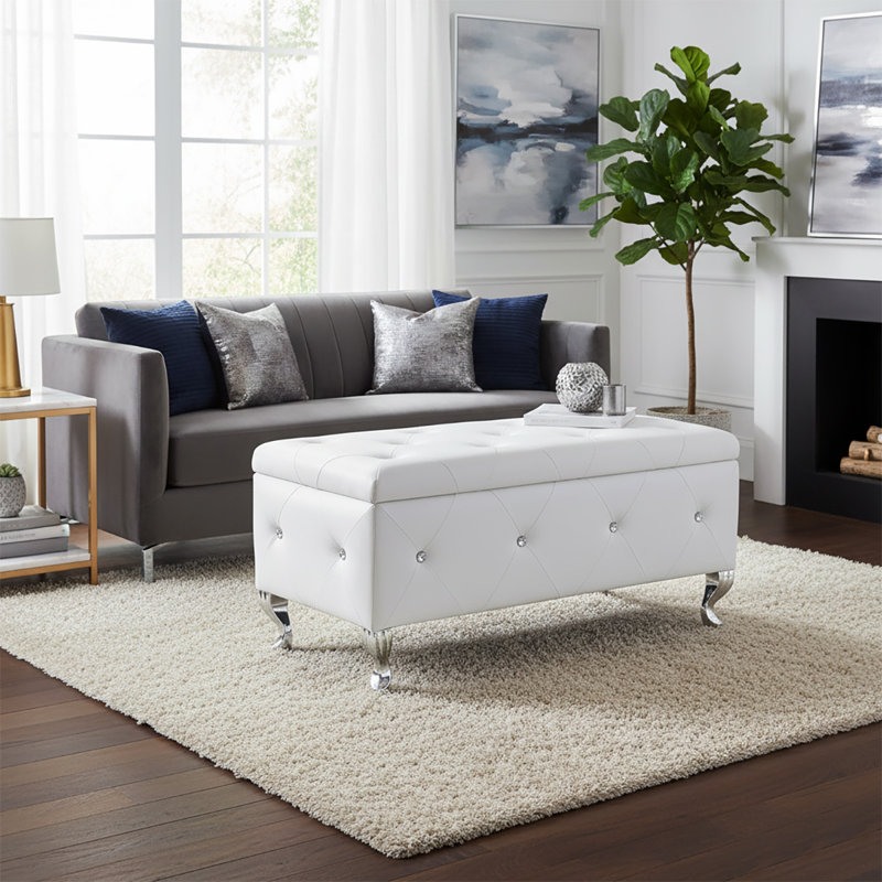 Banc de rangement rembourré élégant avec pieds en métal, Blanc