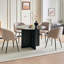 Ensemble de table de salle à manger noire pour chaises de cuisine cannelées rondes de 4 po et 43 po | Sherpa revêtu de tissu d'ameublement, fauteuils demi-tonneau, siège de style Mid-Century moderne, placage de bois et plateau de table en deux parties, base piédestal-132279705-132279709
