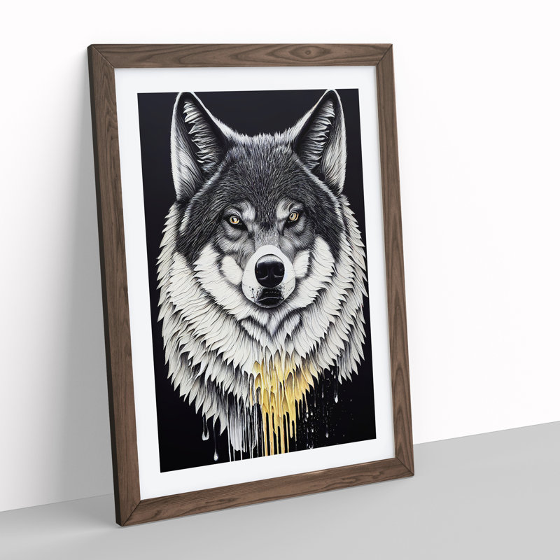 Splashed Wolf No.1 - Wall Art, 46cm H x 34cm W x 2cm D, Walnut Framed