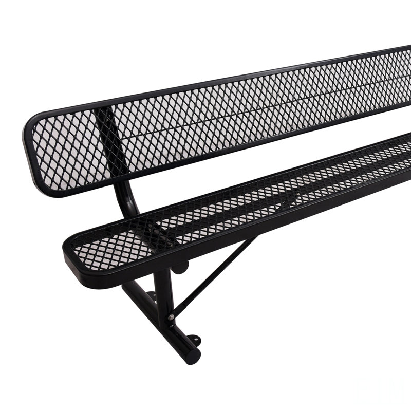 Banc d'extérieur en acier avec dossier, Noir, noir, noir, noir, H 32,53 po x l 96,03 po x P 23,23 po