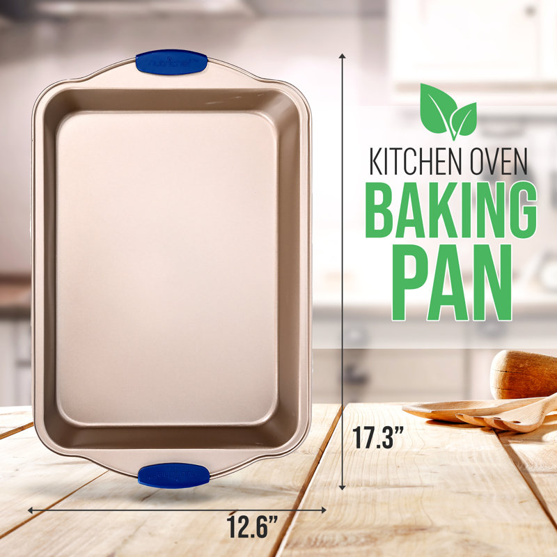 NutriChef 18" Non-Stick Carbon Steel Baking Pan with Blue Silicone Handles