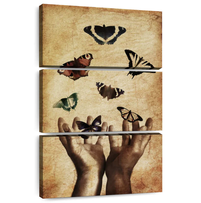 Mains bruyantes relâchant des papillons, H 32 po x l 20 po