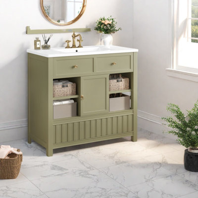 Modern Green Vanity Sink With Multifunctional Storage, Solid Wood And Mdf