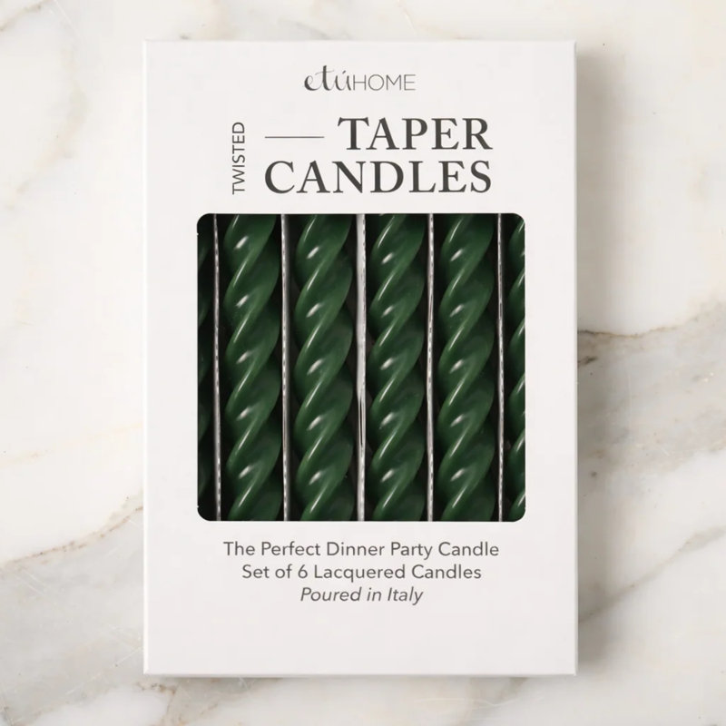 Lacquered Twisted Taper Candles, Spruce