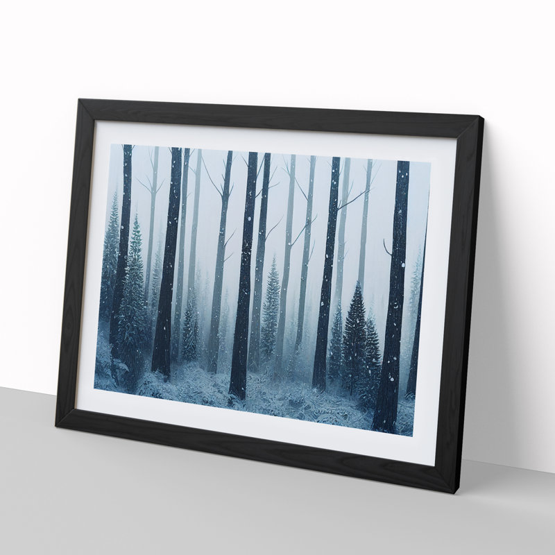 XH1022-10205X Winter Forest Pine Trees Vol.3 - Single Picture Frame Print, Black, 25cm H x 34cm W x 2cm D