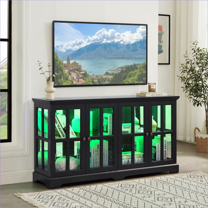 Vitrine de style antique avec portes en verre, tablettes réglables et éclairage DEL pour mettre en valeur des objets de collection à la maison ou au bureau
