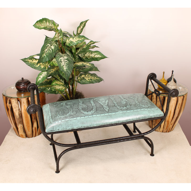 Western Leather Bench, Rustic Horse