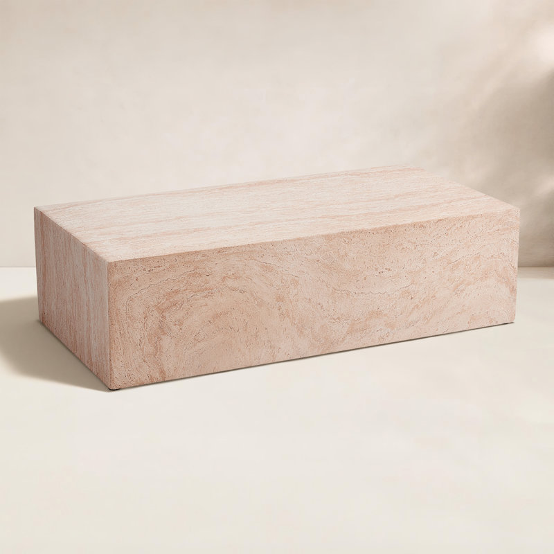 Branford Outdoor Rectangular MGO Coffee Table With Travertine Texture