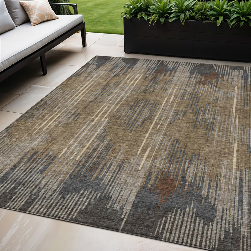 Tapis intérieur lavable rayé taupe 5 pi x 8 pi gris et ivoire