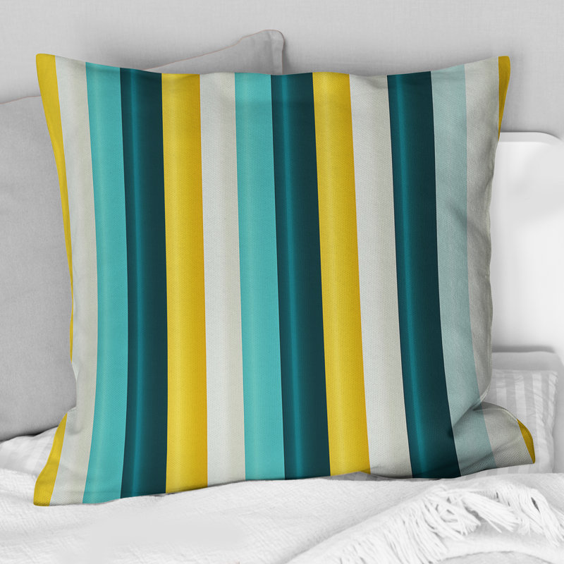 Coussin décoratif à rayures vertes et jaunes Harmony VI, H 16 po x l 16 po