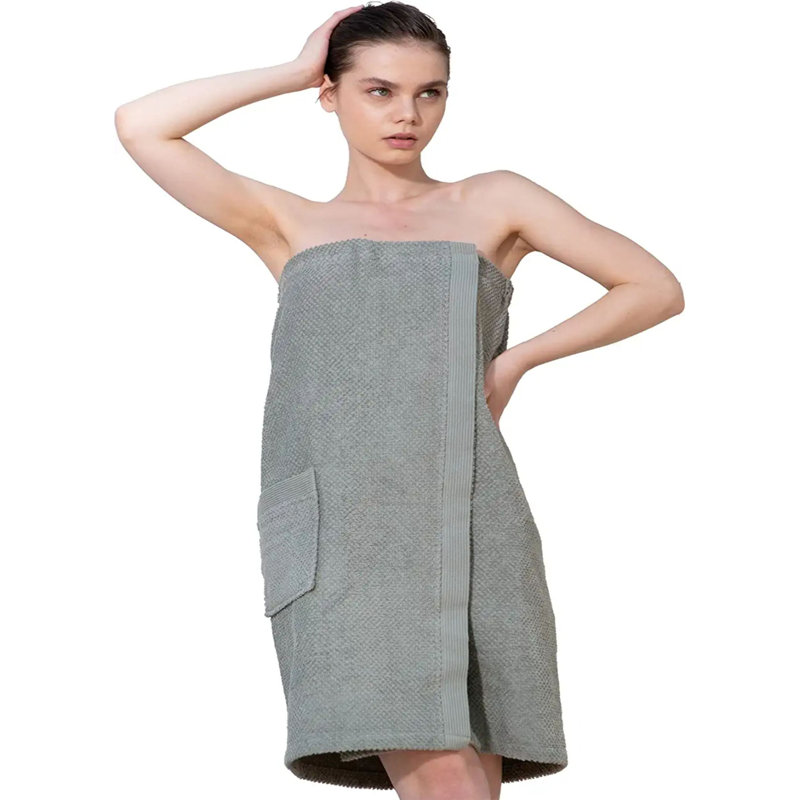 Peignoir au-dessus du genou avec poches MaKee, Gris, L, XL