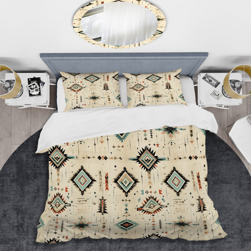 Tribal Nomad Boho Pattern I Polyester Geometric Shapes Duvet Cover Set, Queen Duvet Cover + 2 Standard Shams