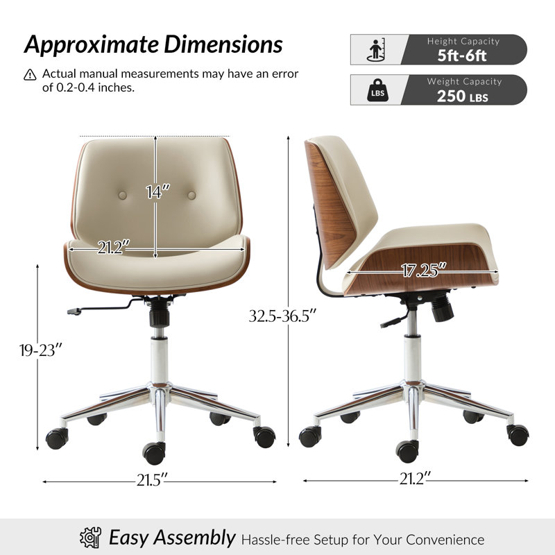 Chaise de bureau Mid-Century Kalene Belby , Ivoire ivoire