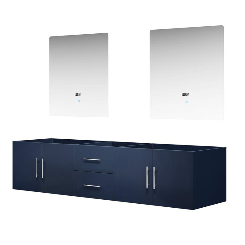 80 po Meuble-lavabo double bleu marine avec 30 miroirs à DEL - rangement spacieux et armoire élégante, Marine