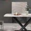 Table de salle à manger en pierre frittée 63 "- blanc Pandora courbé avec pieds noirs-1059134474