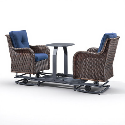 2-Person All-Weather Wicker Outdoor Garden Entertainment Gliding Conversation Set With Side Table
