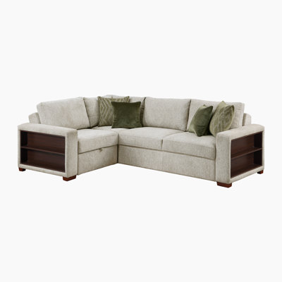 Retford 107.5" Modern & Contemporary Microfiber 3-Piece Sectional Sofa with Pull-Out Bed, Built-In Charging Ports & Click Motion Back