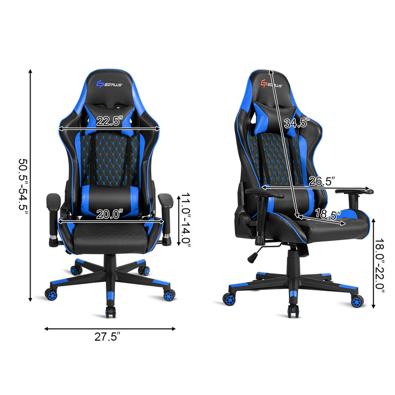 Ebern Designs Adjustable Armrest and Reclining PC & Racing Game Chair, Blue