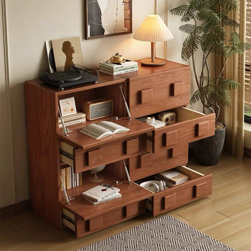 91.2" Brown Mid-Century TV Console for Living Room with 4 Drawers, Brown