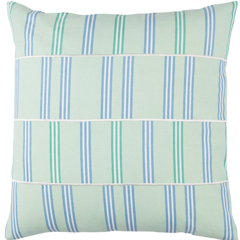 Coussin décoratif rayé carré, Médium, Menthe / blanc / bleu ciel / émeraude, Mélange de duvet
