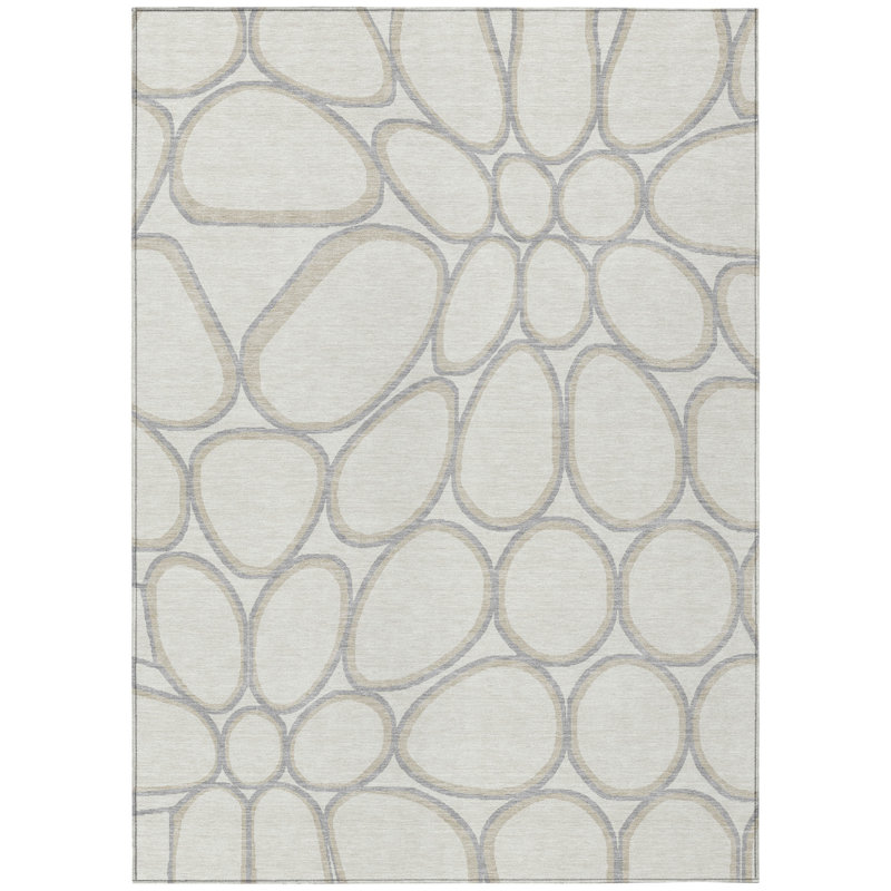 Tapis intérieur lavable abstrait ivoire et gris 8 pi x 10 pi