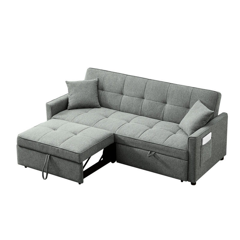Canapé-lit convertible 3 po en tissu noir. Lit escamotable pour un séjour d'une nuit. Inclinable et coussins. Poches. Facile à assembler. Salon attrayant 1 lit. Caractéristique. Assemblage pratique des coussins moelleux