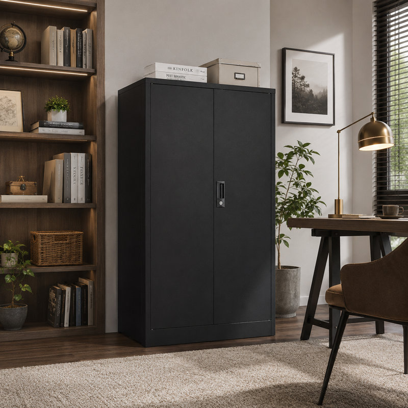 Metal File Cabinet With Adjustable Shelves And 2 Keys, Lockable, Black