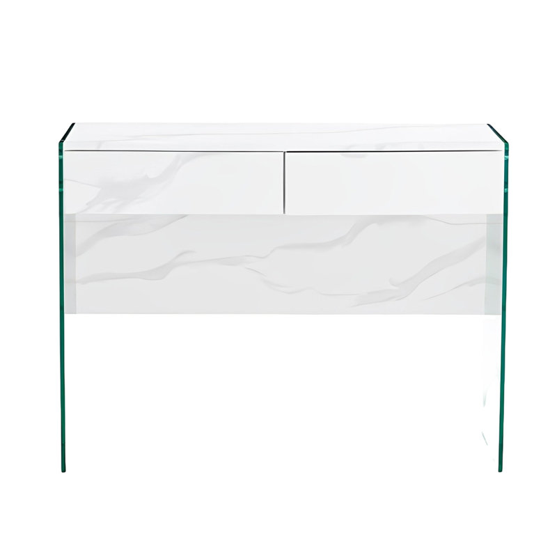 Bureau d'ordinateur élégant en MDF minimaliste avec pieds en verre trempé 