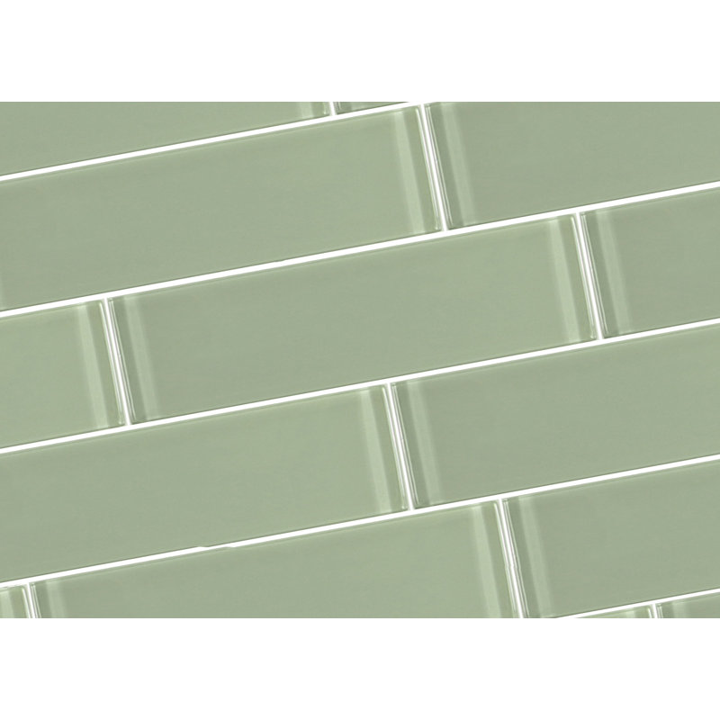 Metro 3 in. x 12 in. Glass Straight Edge Subway Wall & Pool Tile, Celery