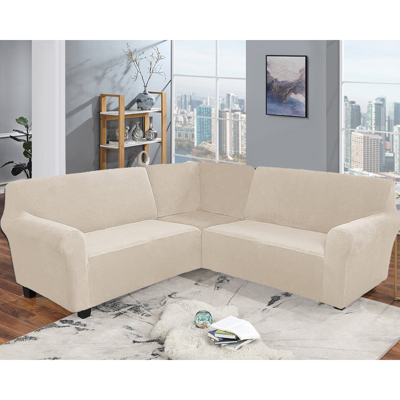 Housse pour canapé de coin Elastic, Beige, H 38 po x l 58 po x P 43 po