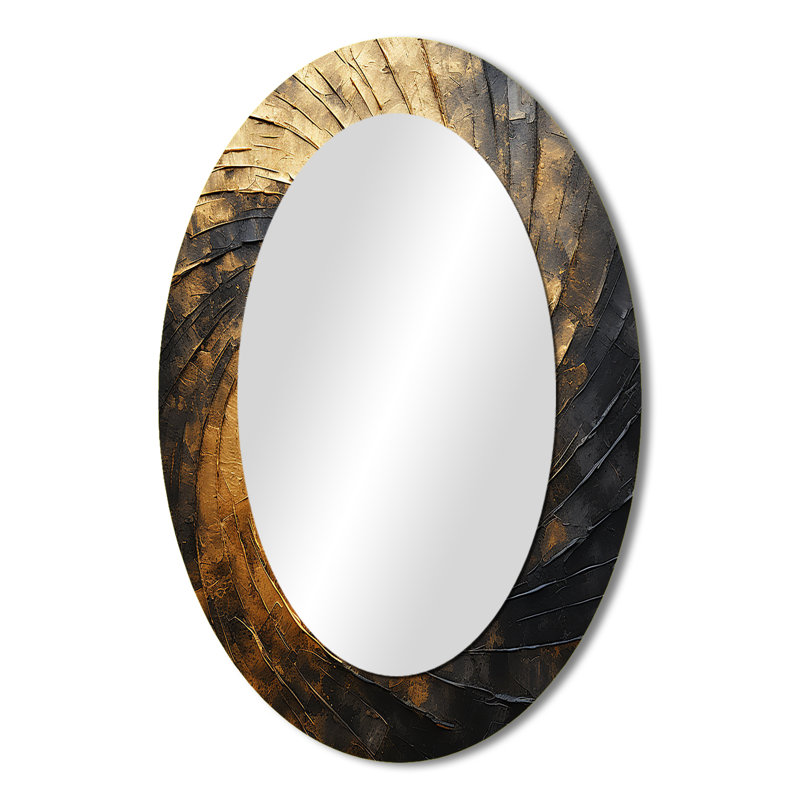 Miroir mural ovale doré et noir Spiral Poteries I, 36 po x 24 po
