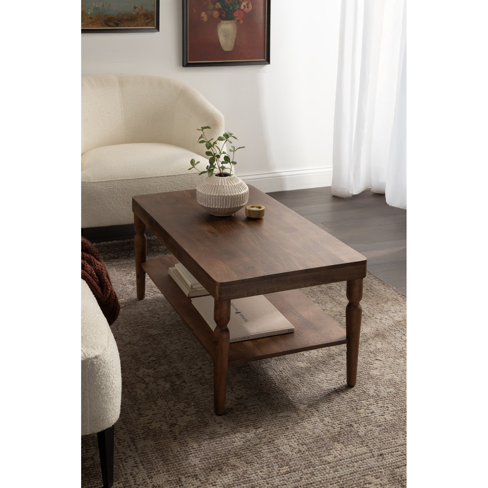 Dalia 36" Mango Coffee Table, Walnut