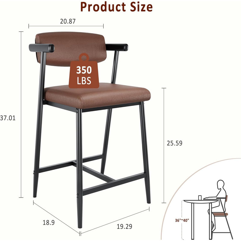 Ensemble de 2 tabourets de bar à hauteur de comptoir avec accoudoirs, Brun