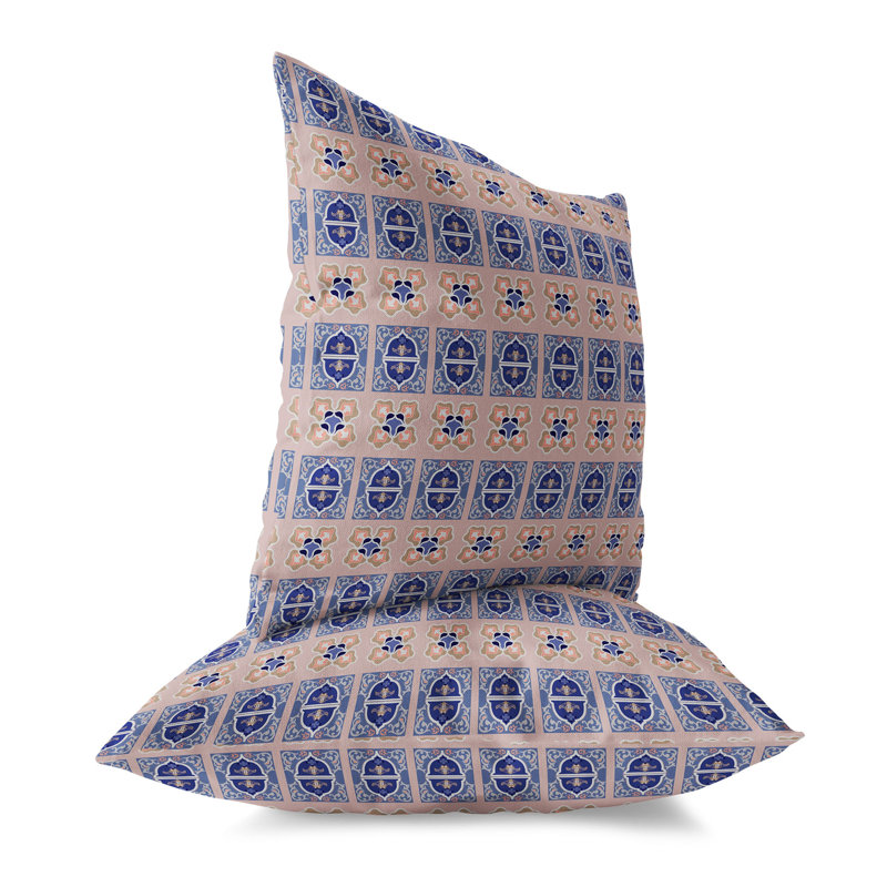 16" Square Blue and Pink Reversible Broadcloth Throw Pillow