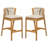 Louie Outdoor Barstool, Teak Finished Wood With Beige Cushion, Set Of 2