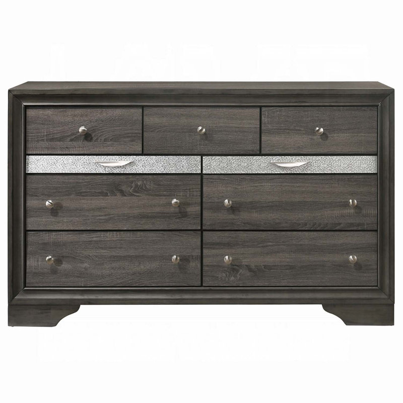 Commode 7 tiroirs Naima, finition grise, Gris