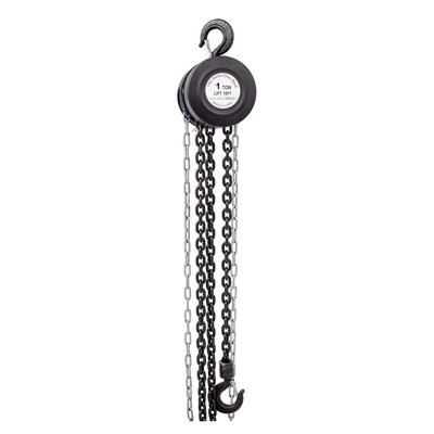 Manual Chain Hoist 1 Ton Capacity with 10 ft Lift and Dual Hooks - Black Steel Construction