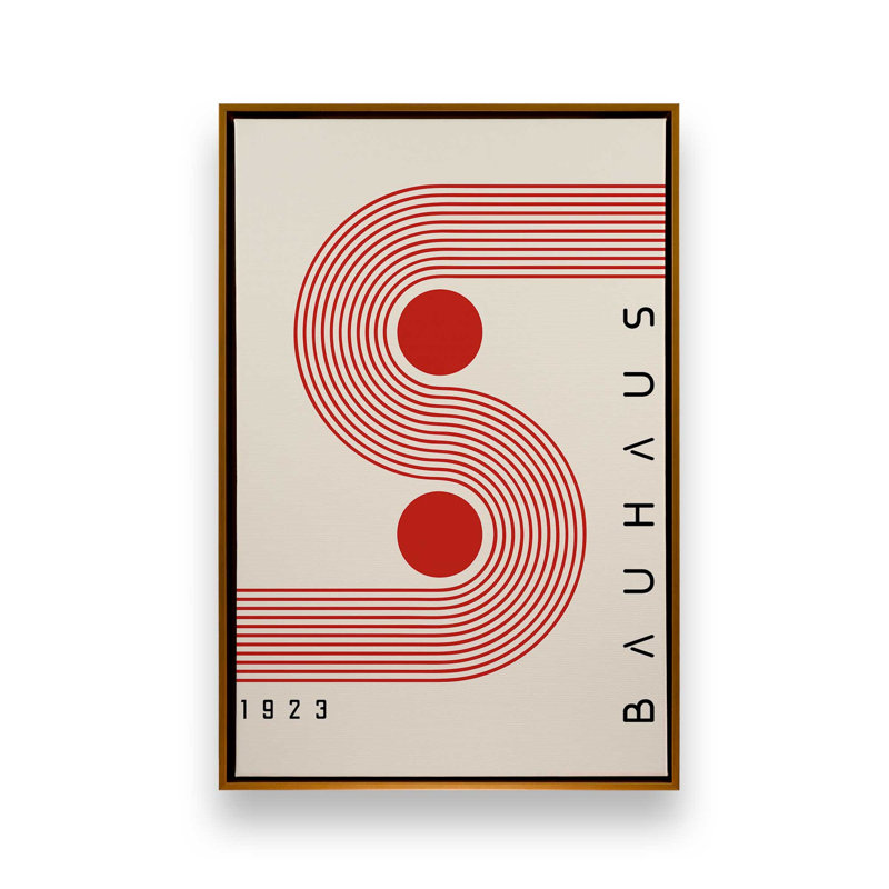 «Red Circles and Curves Bauhaus», reproduction sur affiche, Cadre flottant doré, H 48,75 po x l 32,75 po
