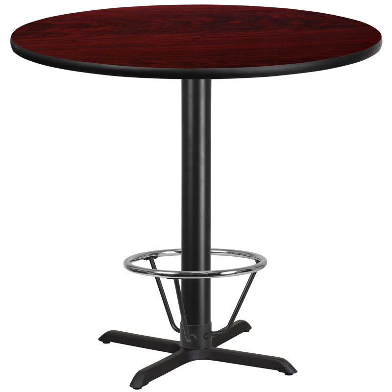 Baskin 24'' Round Laminate Table Top with 22'' x 22'' Bar Height Table Base, 43.125" H x 42" L x 42" W, Mahogany
