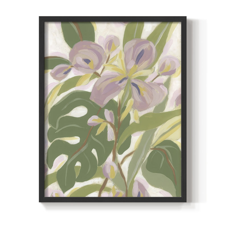 Orchidée tropicale brossée I, reproduction encadrée - bois massif, H 15 po x l 12 po, Noir, noir, noir, noir