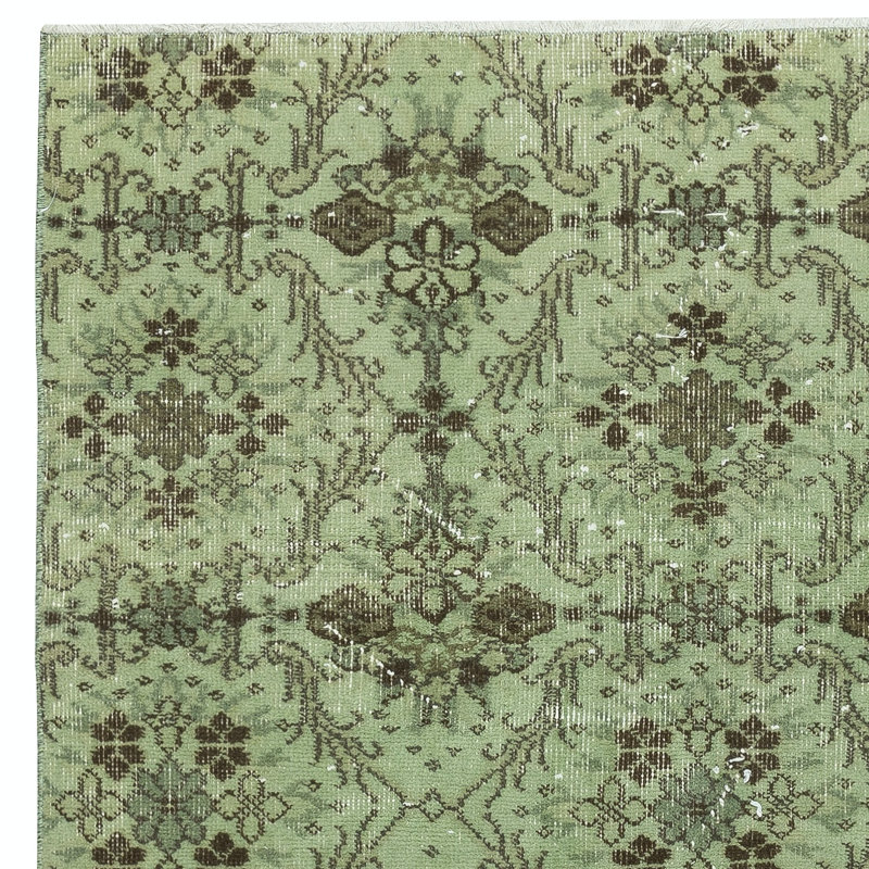 Tapis à motif floral moderne vert 4 x 6,8 pi. Noué à la main en Turquie