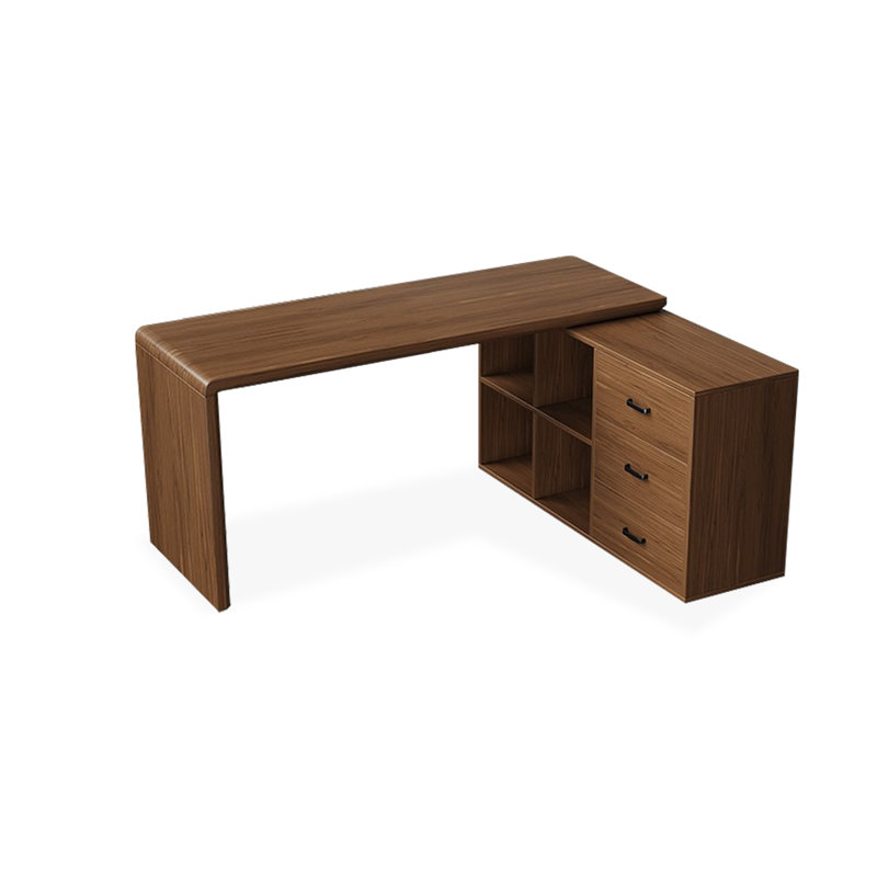 Bureaux en bois massif en L noyer foncé, H 29,53 po x l 62,99 po x P 23,62 po, Retour à droite