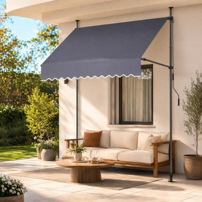 Auvent rétractable manuel 59 po, auvent d'extérieur pour parasol de patio avec angle réglable de 0 ° à 90 ° et poignée à manivelle, abri de porte de fenêtre pour balcon dans la cour arrière, gris foncé