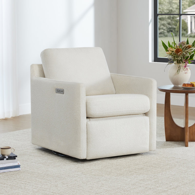 Fauteuil inclinable électrique pivotant l 29,5 po avec USB Bradner, Tissage texturé crème Performance