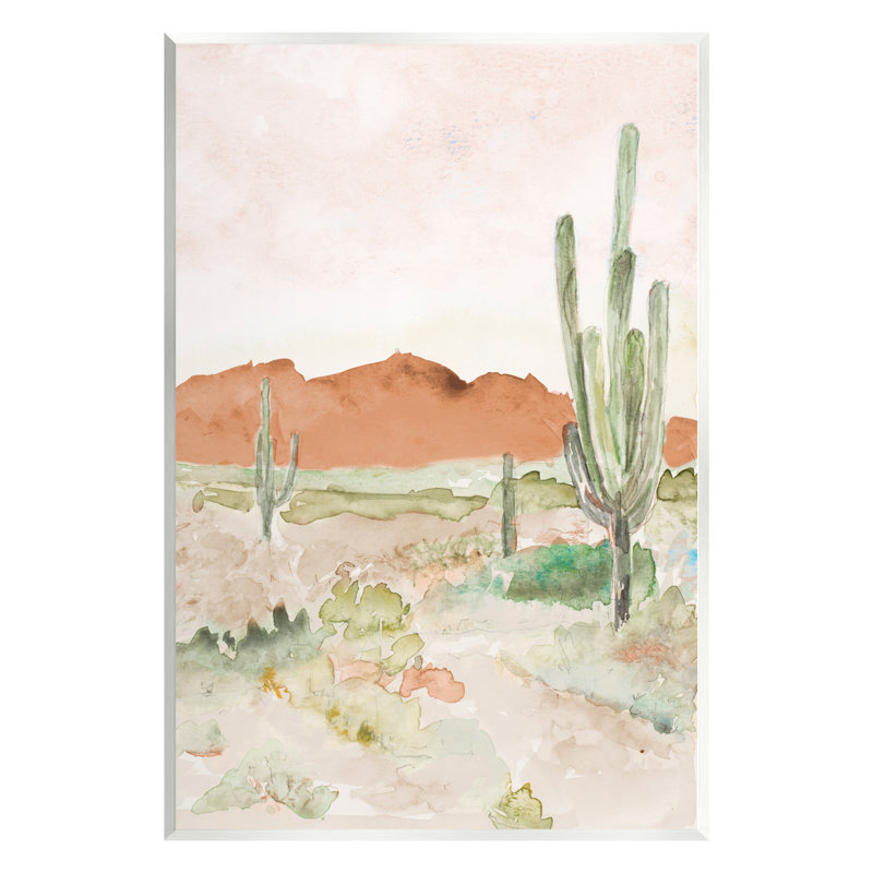 «Cactus Plants Dry Desert Scene Distant Cliff» par Lanie Loreth - peinture sans cadre, H 15 po x l 10 po x P 0,5 po