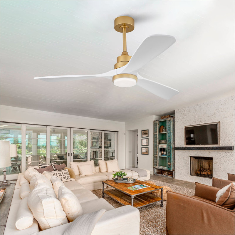 Ventilateur de plafond 52 po doré et blanc avec télécommande, flux d'air saisonnier et moteur à courant continu, éclairage DEL