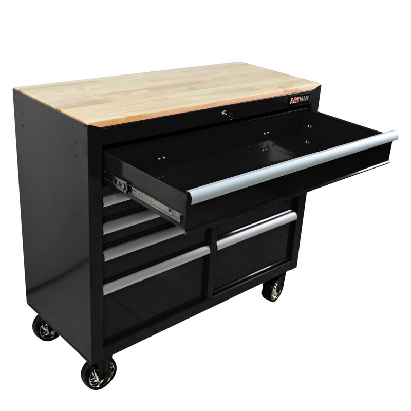 -drawer Steel Multifunctional Tool Cart With Wooden Top For Workshop And Garage