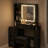 Vanity Table with LED Sliding Mirror & Cushioned Stool, Dresser Set with 2 AC+2 USB Outlets & Hair Dryer Holder, Touch Control 3-Color Light for Bedroom-1449242745