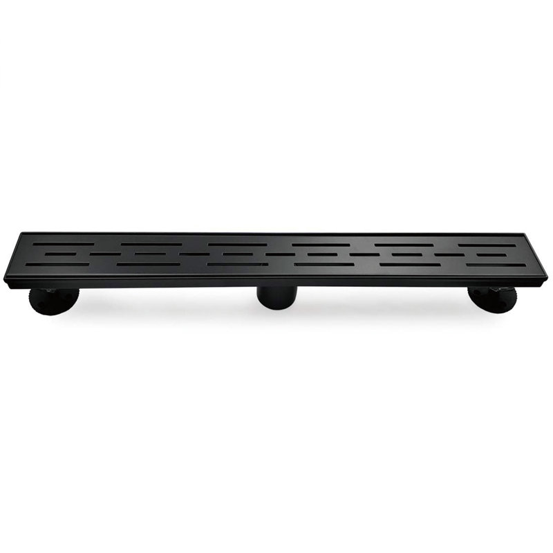 36 In. Stainless Steel Linear Shower Drain With Stripe Pattern Surface, Matte Black