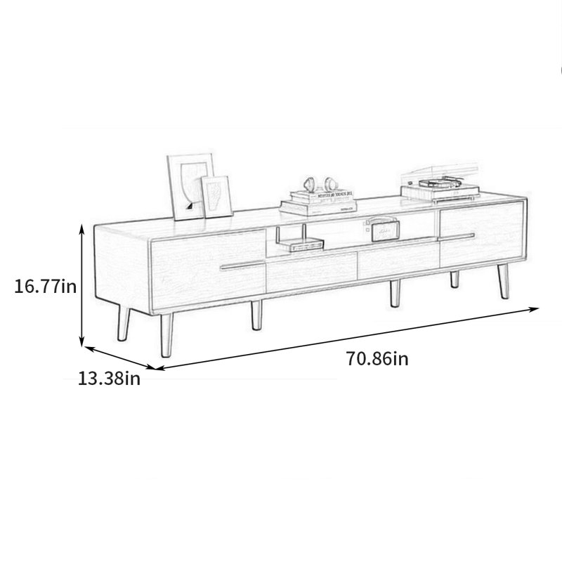 Meuble télé de luxe moderne et rétro, H 16,77 po x L 70,86 po x l 13,38 po, Brun noyer